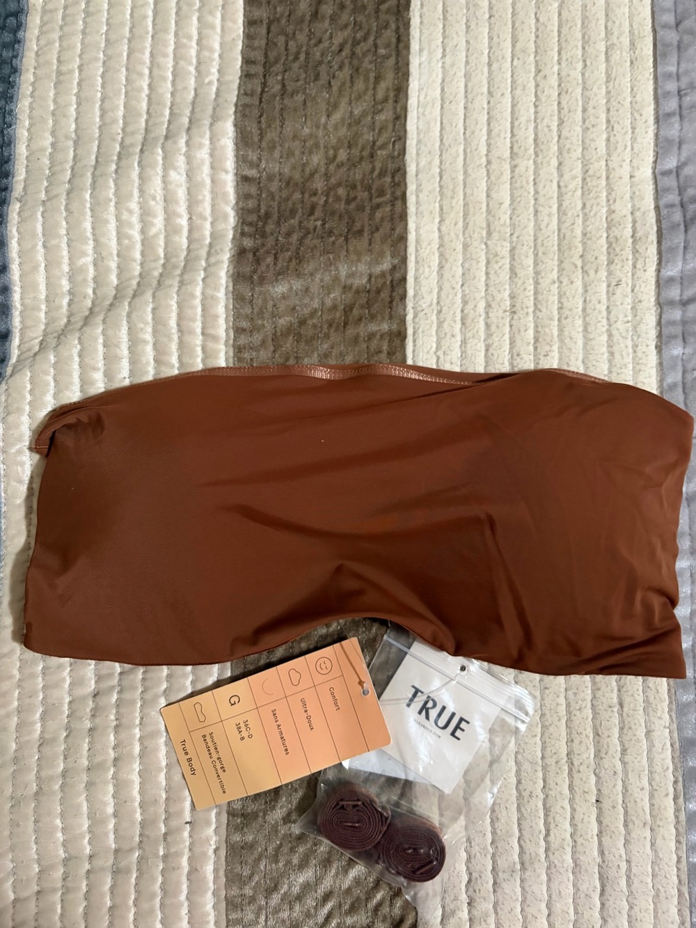 True True Body Convertible Strapless Bandeau Bra, Wireless Comfort, Brown L